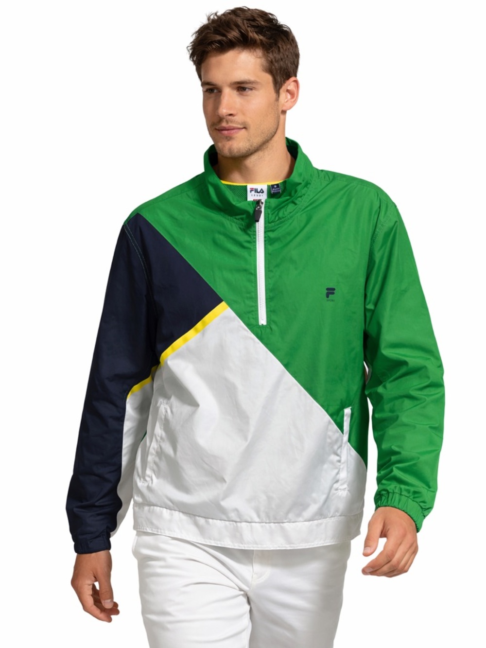 Fila Sport Golf Mens Medium Green Navy Colorblock Quarter Zip Windbreaker Jacket